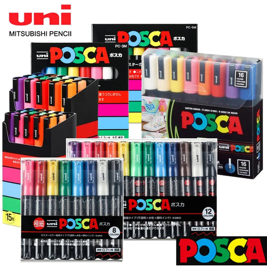 Uni Posca Acrylic Markers Set, 5/8/12/16pcs Marcadores Art Marker Pens for Rock Painting, Fabric, Graffiti Artists, Crafters and Manga