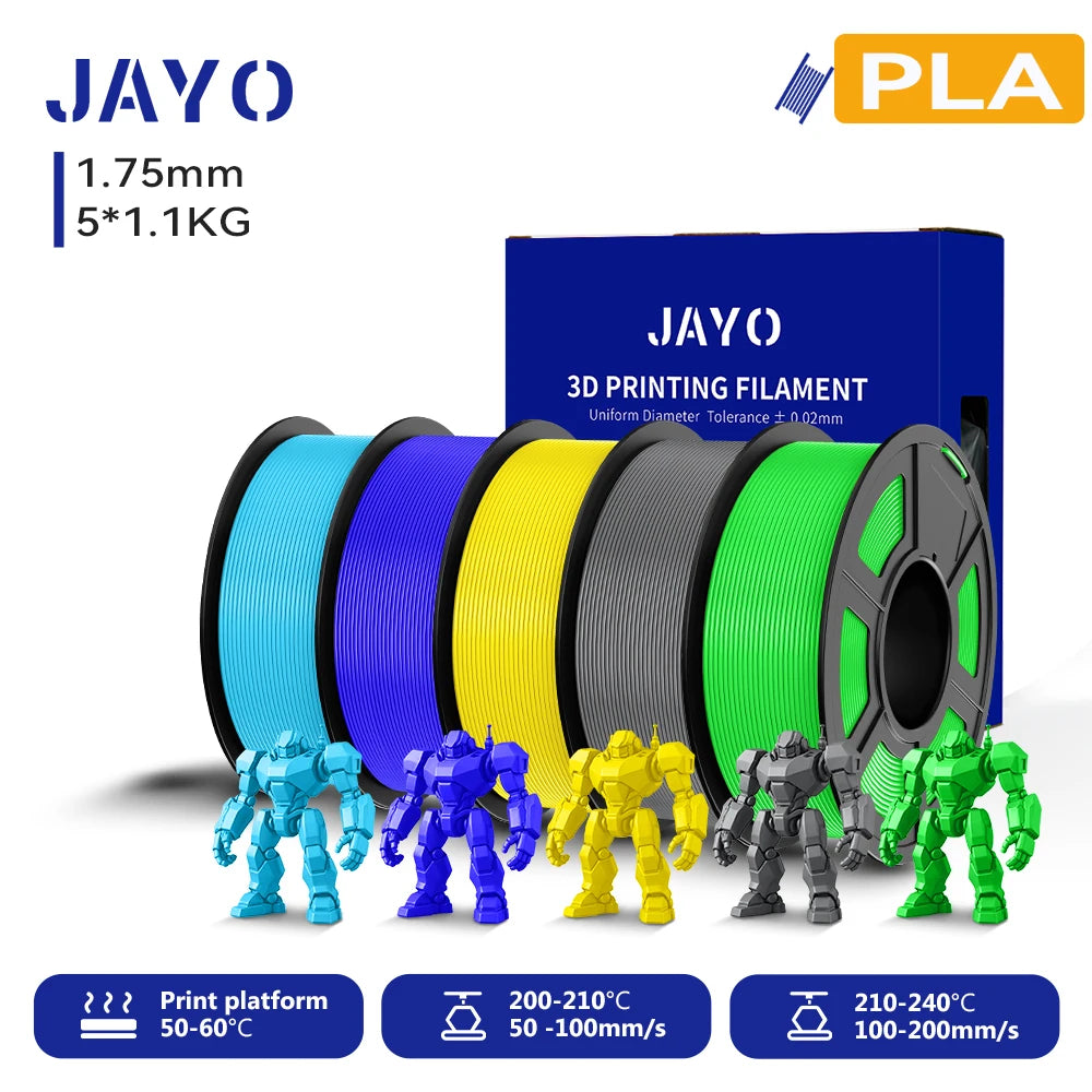 JAYO 3D PLA Filament 1.75mm +/-0.02mm PLA 3d Printer Filament  For Bambu FDM 3D Printer Neatly Wound 3D Printing Materials