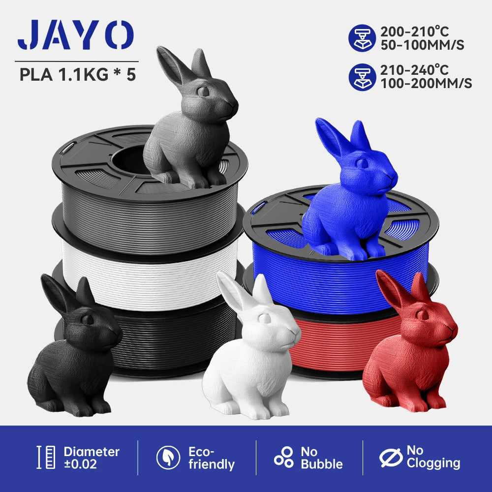 JAYO PLA/ABS/PETG/TPU/PLA PLUS/PLAMeta/ 3D Filament 1.75mm 5Rolls 2.5KG/5.5KG100% No Bubble FDM 3D Printer Materials DIY Gift