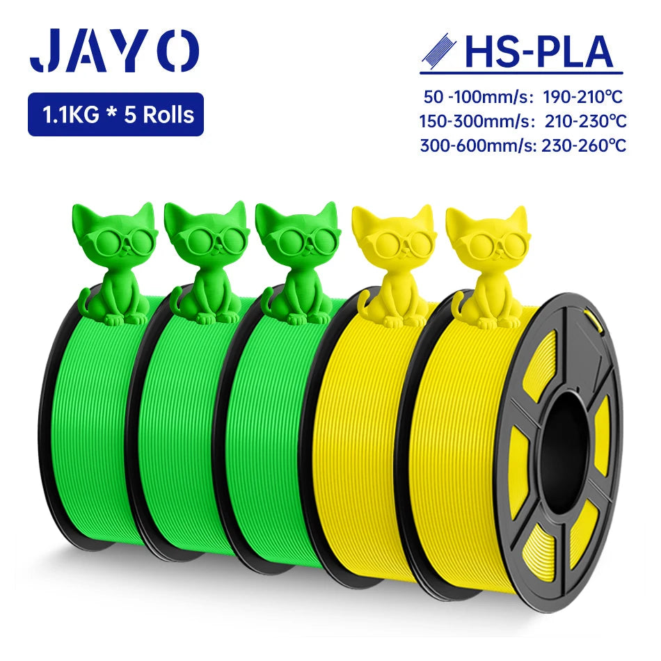 JAYO 5Rolls PLA Filament High Speed PLA 1.75mm 1.1KG 3D Printer Filament Neatly Wound 3D Printing Material For FDM 5.5KG/SET