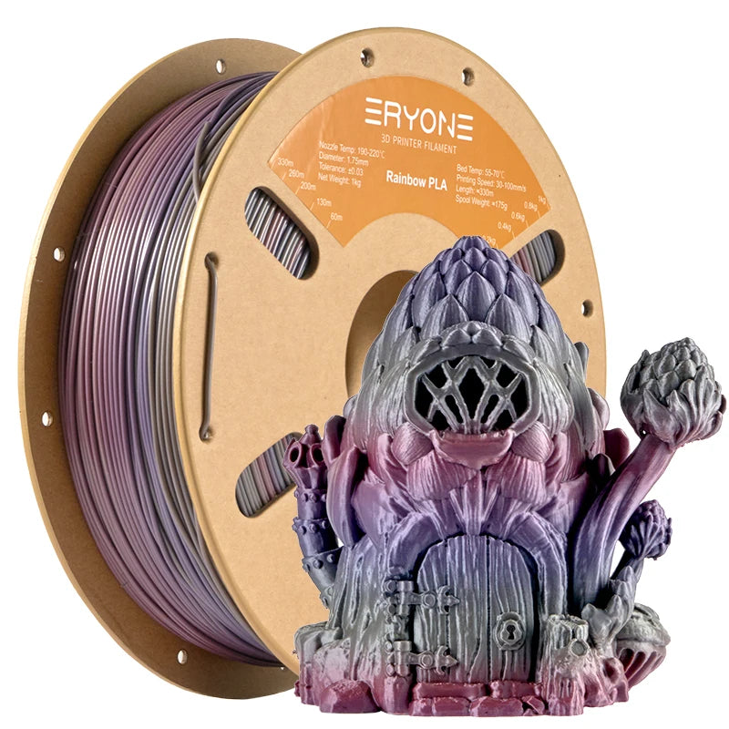 Eryone New Rainbow PLA Filament Multicolor Perfect Spooled 1.75mm 1KG Texture For 3d Printer High Quality