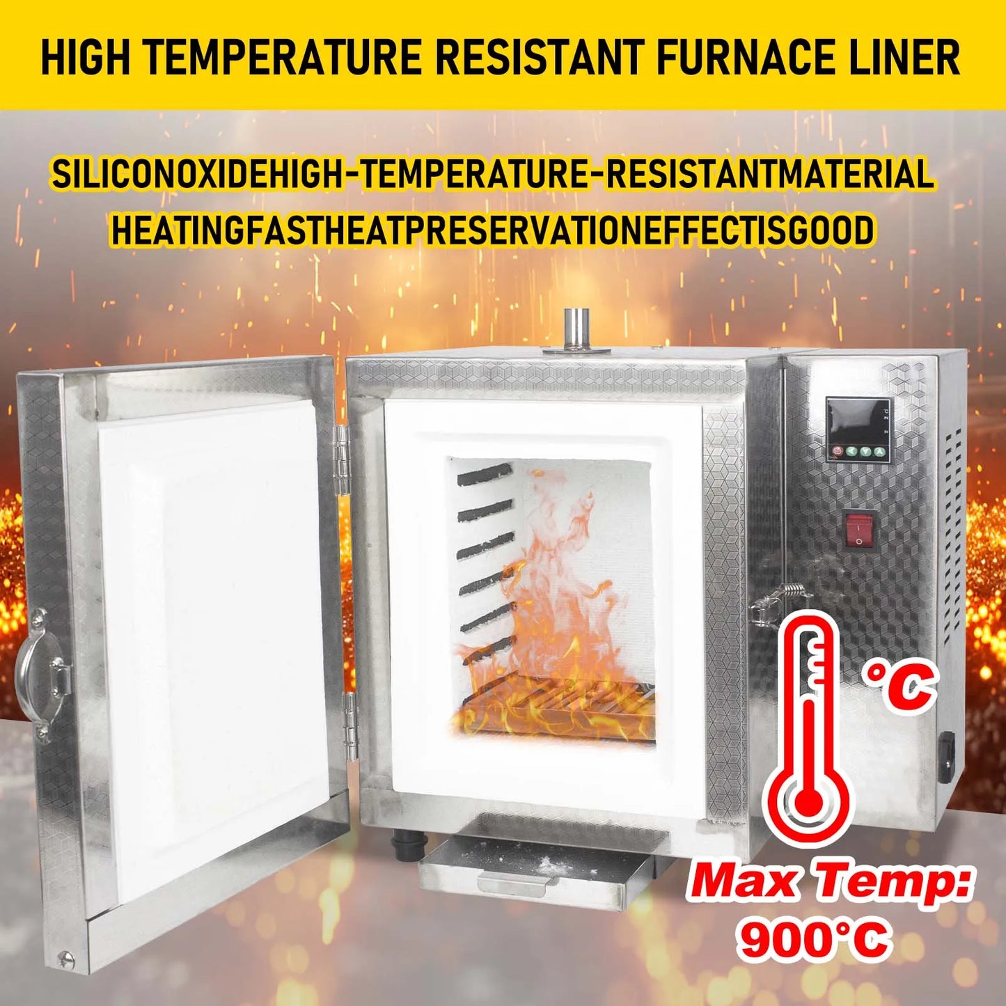 ‌Industrial Jewelry Casting Burnout Furnace - 900°C Wax/Plaster Mold Oven with 4-Zone Heating, Digital PID Control & Auto shut-off