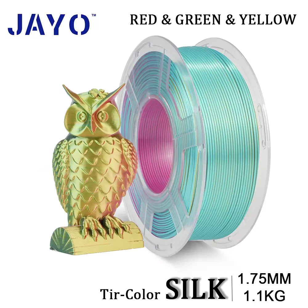 JAYO 3D Silk Pla Plus/ Dual/Triple Colors SILK 3D Printer Filament 1.75mm SILK Rabinbow 1.1kg/roll 3D Printing Materials