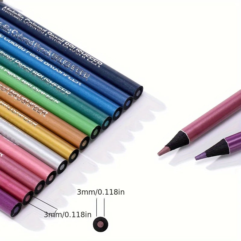 12 Colors Professional Metallic Colored Pencils Drawing Sketching Set Coloring Color Pencils Art Supplies for Artist