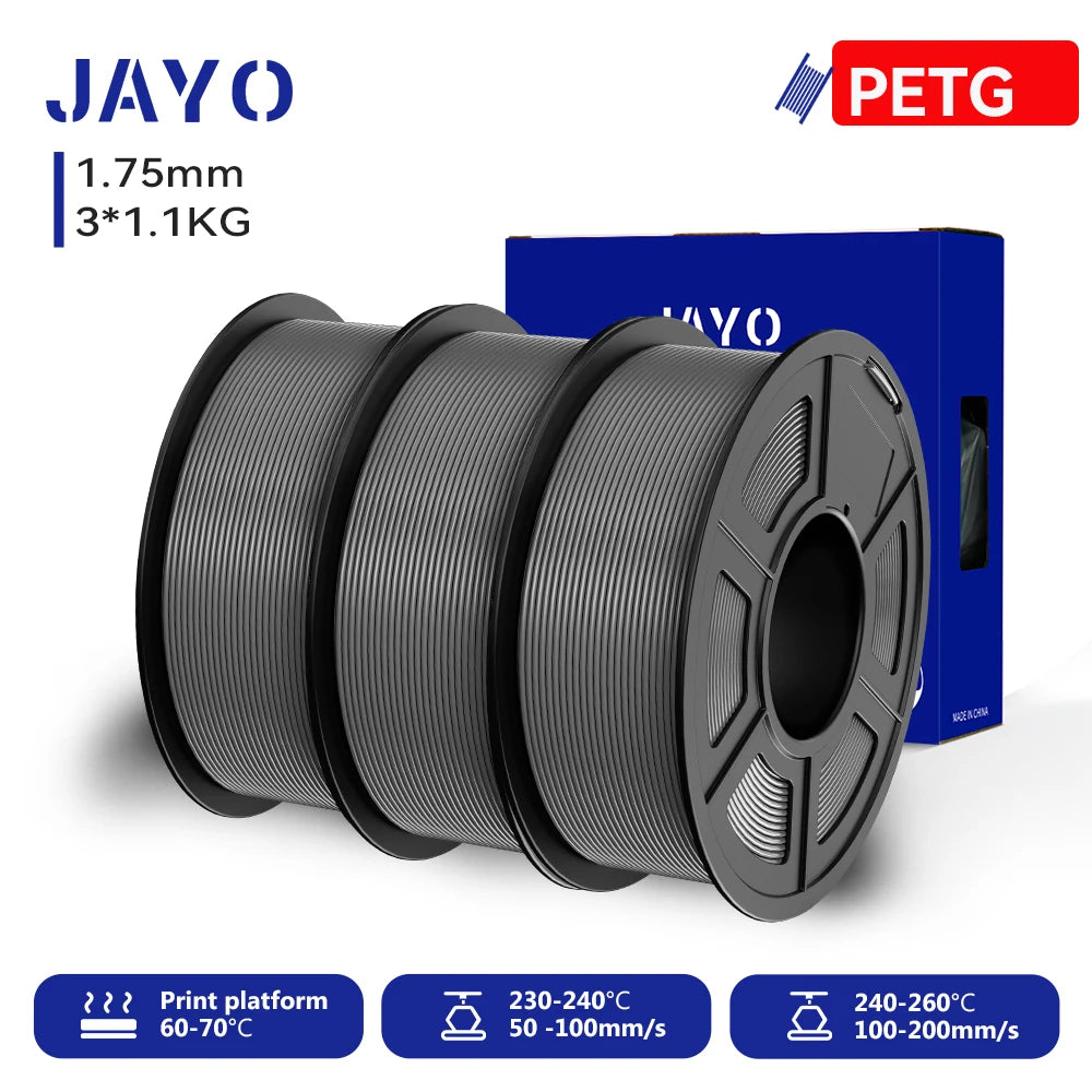 JAYO 3D PETG/PLA/PLA PLUS Printer Filament 1.75mm 3rolls 100% No Bubble non-toxic 3D Printing Materials for 3D Printer&3D Pen