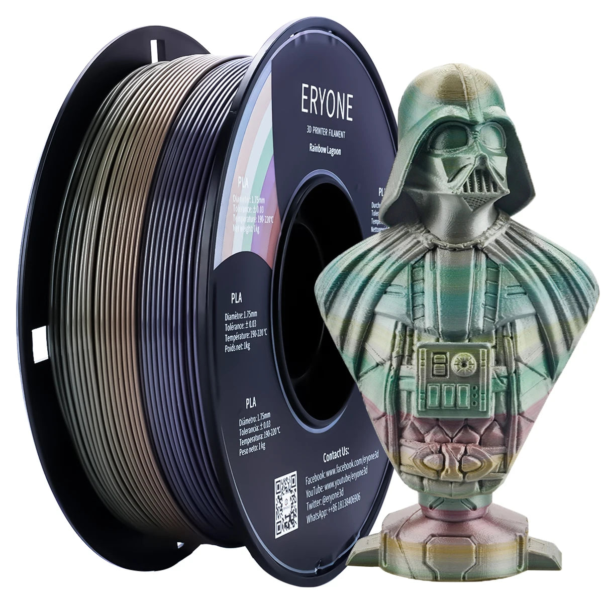 Eryone New Rainbow PLA Filament Multicolor Perfect Spooled 1.75mm 1KG Texture For 3d Printer High Quality