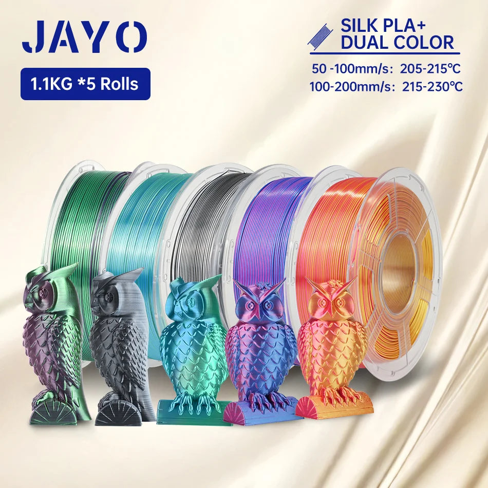 JAYO SILK PLA + Filament 1.75MM PLA 3D Filament 1.1KG for FDM 3D Printer  Neatly Wound Shiny 3D Printing Material 5Rolls