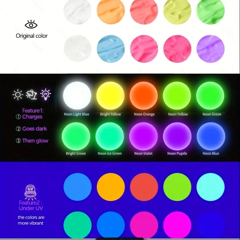 Fantastory 10pcs Glow in the Dark Acrylic Paints, 30ml/1oz Waterproof Paint for Stones, Glass, Wood, Drawing, Craft Supplies