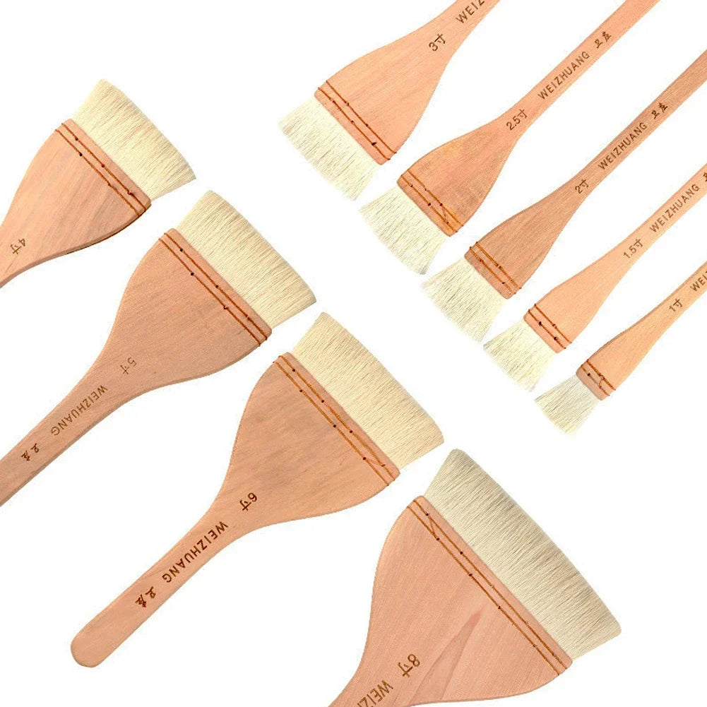 Wooden Handle Goat Hair Paint Brushes Smooth Sanding for Wall 10 Sizes Watercolor, Acrylic, Oil Painting Art Supplies
