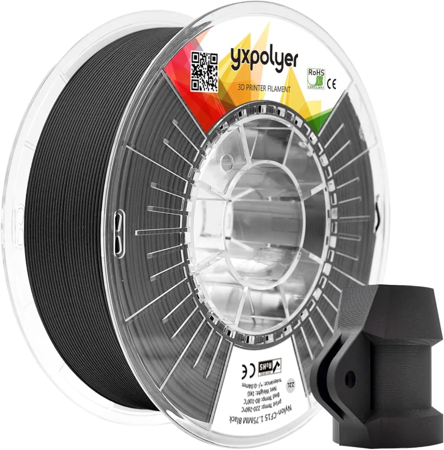 Carbon Fiber Nylon 3D Printer Filament PA6-CF, 1.75mm 1kg with PC Spool for High Strength and Heat Resistance