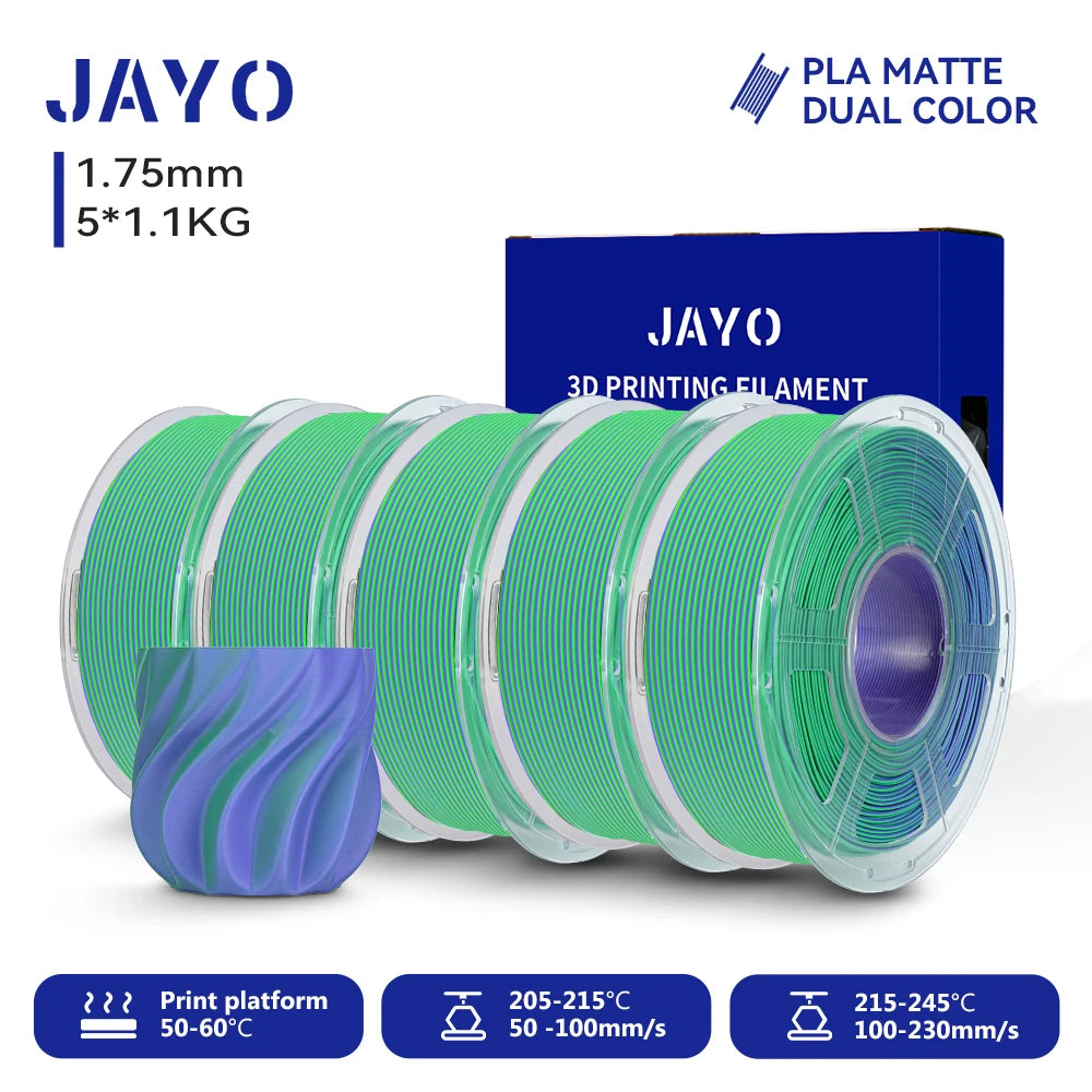 JAYO Dual Color Matte PLA Printer Filament 1.75mm Neatly Wound PLA Filament with Matte Finish Print with 99% FDM 3D Printer