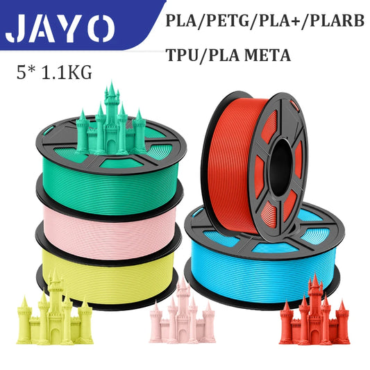 JAYO PLA/ABS/PETG/TPU/PLA PLUS/PLAMeta/ 3D Filament 1.75mm 5Rolls 2.5KG/5.5KG100% No Bubble FDM 3D Printer Materials DIY Gift