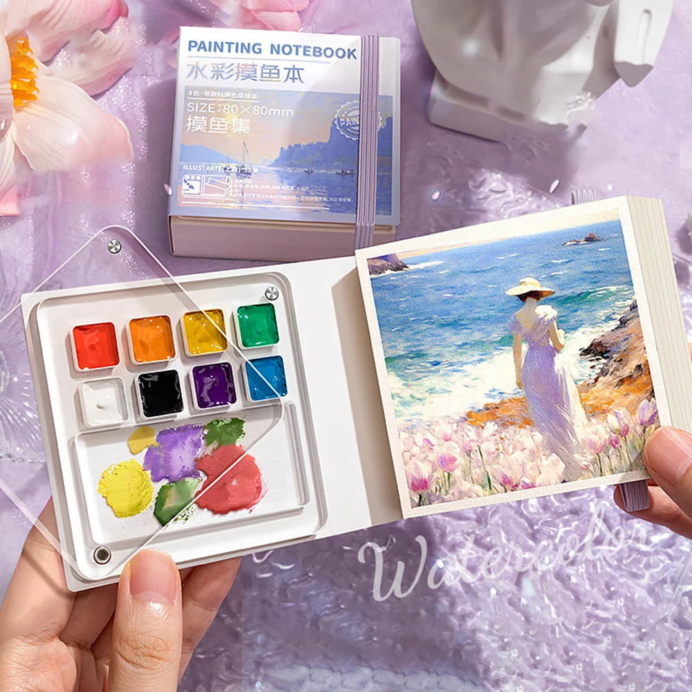 Mini Portable Watercolor Palette Set for Painters Artists Students Acrylic Grid Paint Box Portable Sketchbook Palette Set