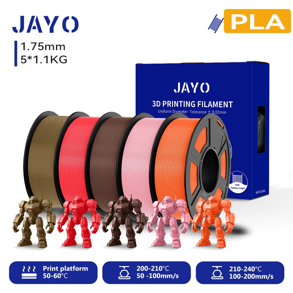 JAYO 3D PLA Filament 1.75mm +/-0.02mm PLA 3d Printer Filament  For Bambu FDM 3D Printer Neatly Wound 3D Printing Materials