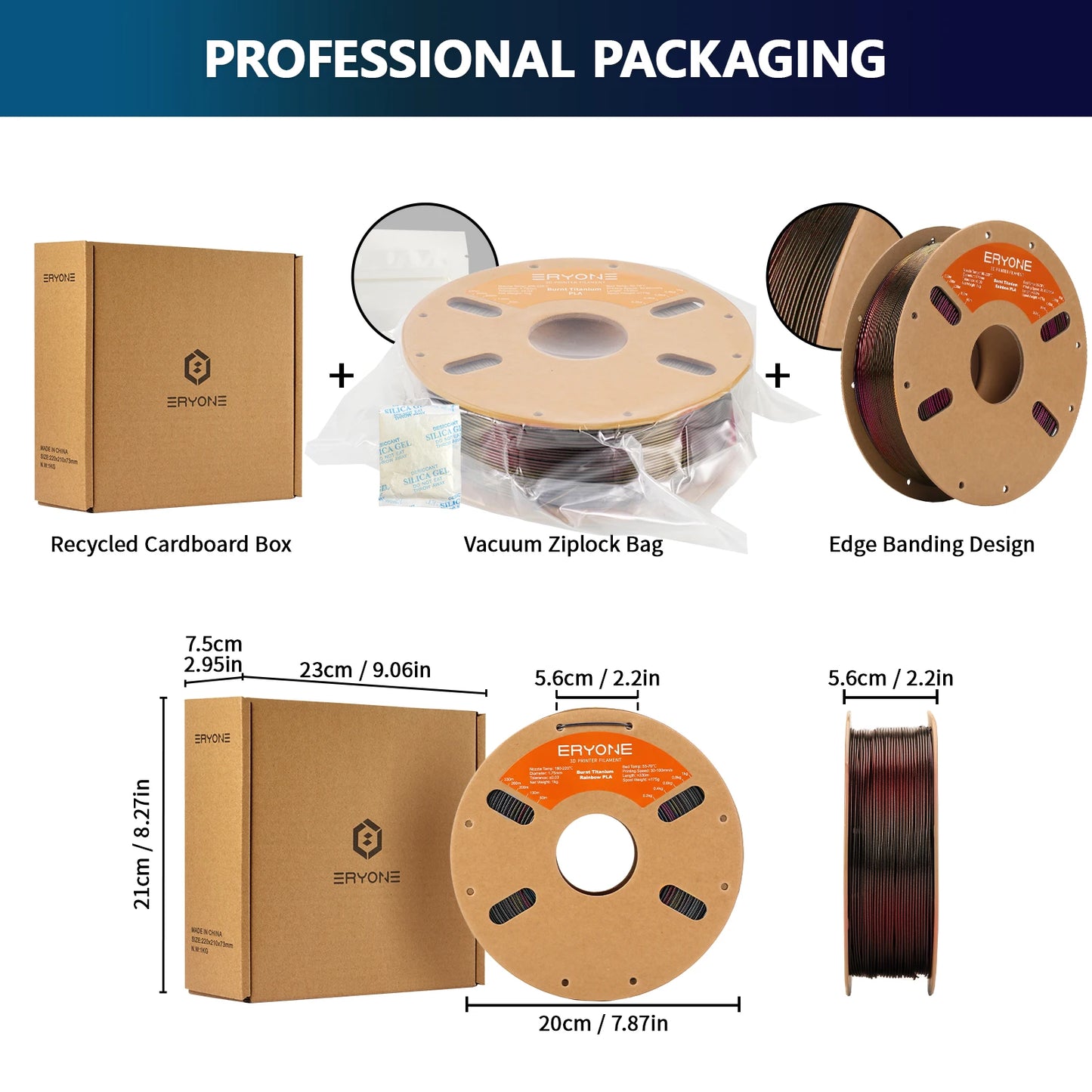 ERYONE 1/5KG Burnt Color Rainbow PLA Filament 3D Print 1.75mm +/-0.03mm, Multicolor Available,1kg/spool