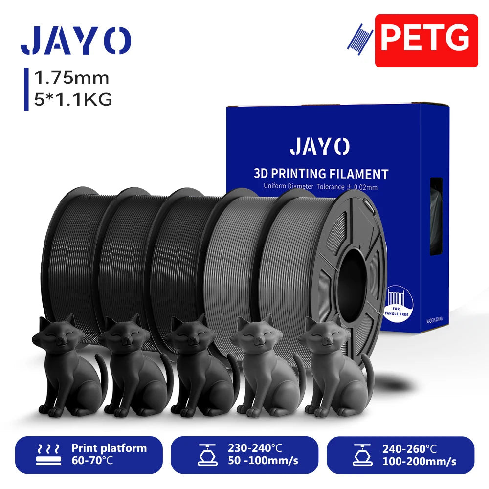 JAYO 3D PETG/PETG Clear 3D Printer Filament 1.75 ±0.02mm 5 /10Rolls High Toughness Neatly Wound Filament Fit Most FDM Printer