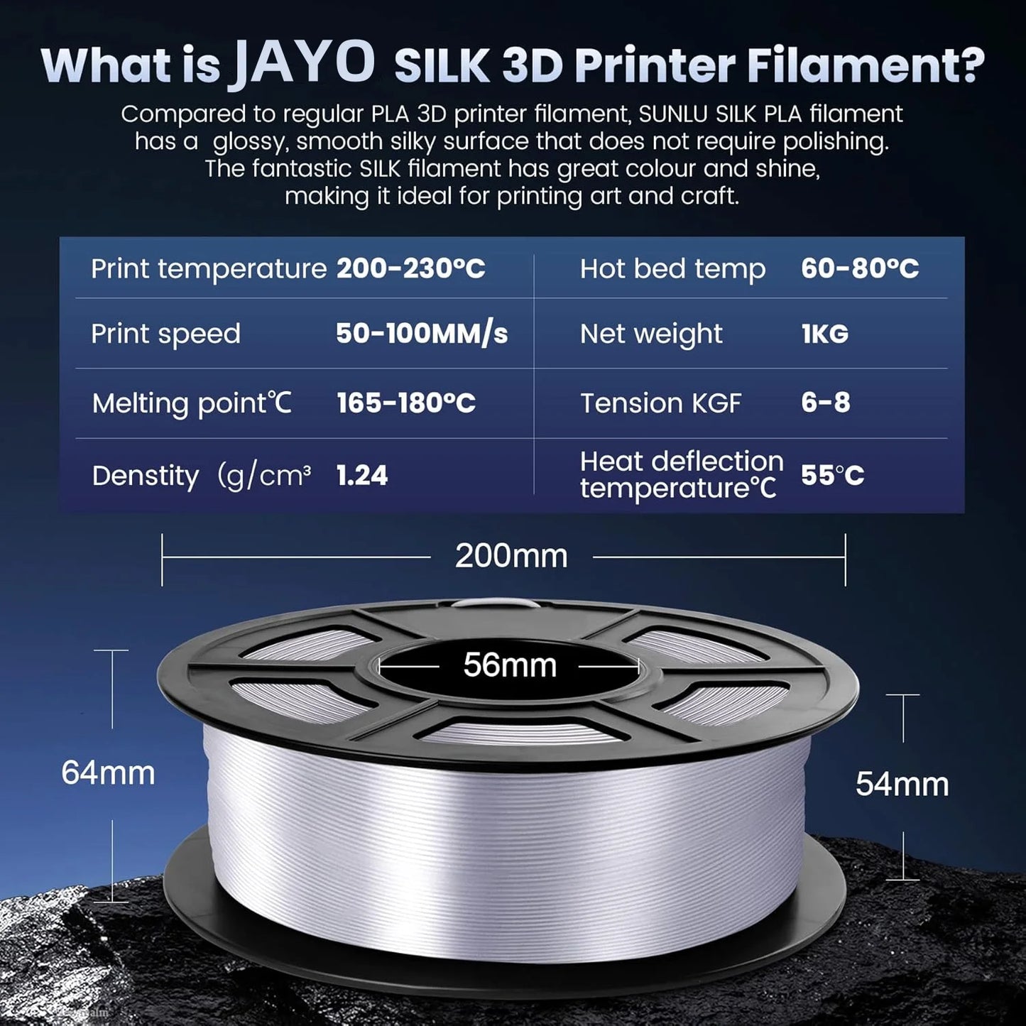 JAYO 3D SILK PLA+ Printer Filament 1.75mm+/-0.02mm  2Rolls SILK 3D Printer Filament Neatly Wound & No bubbles PLA for 3D Printer