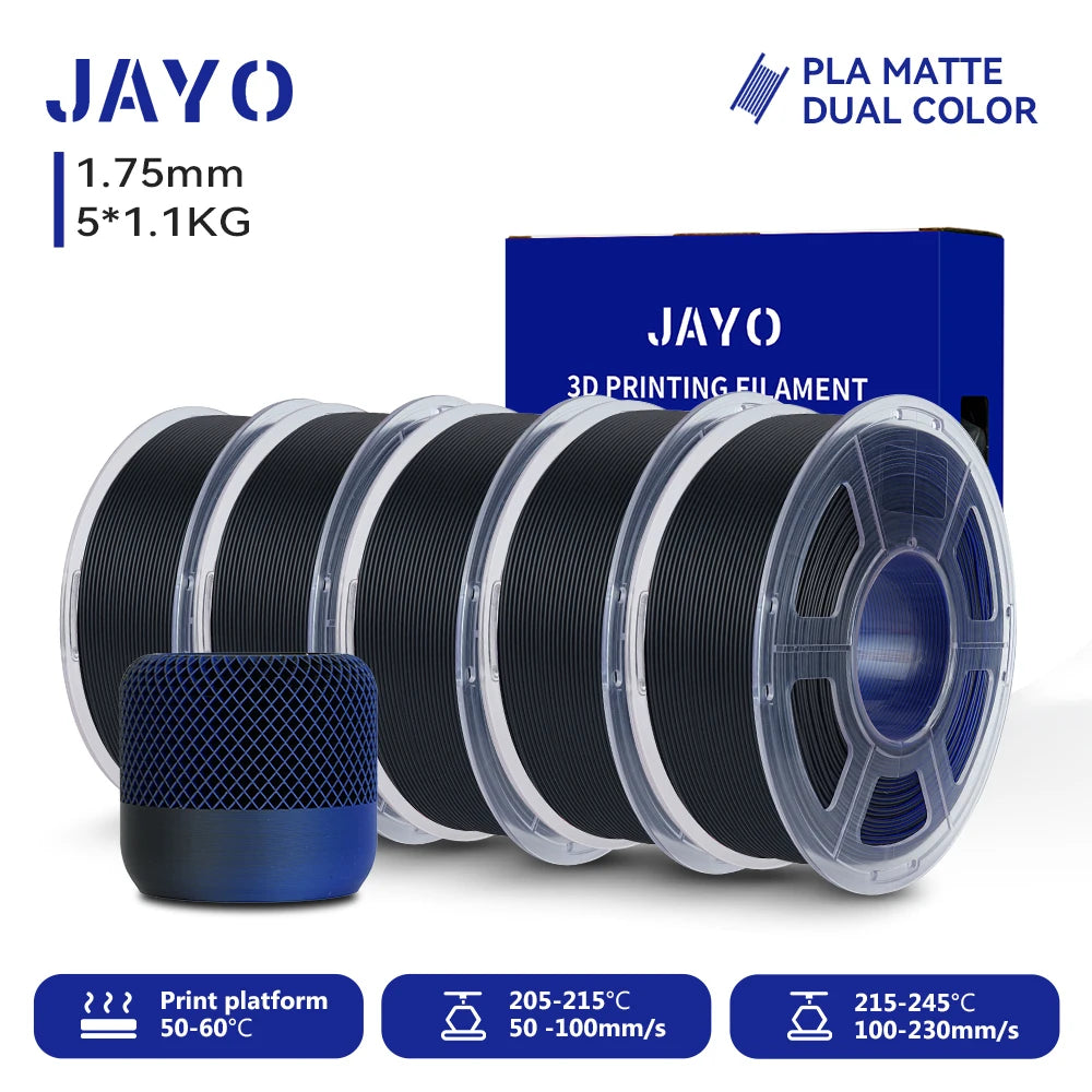 JAYO Dual Color Matte PLA Printer Filament 1.75mm Neatly Wound PLA Filament with Matte Finish Print with 99% FDM 3D Printer