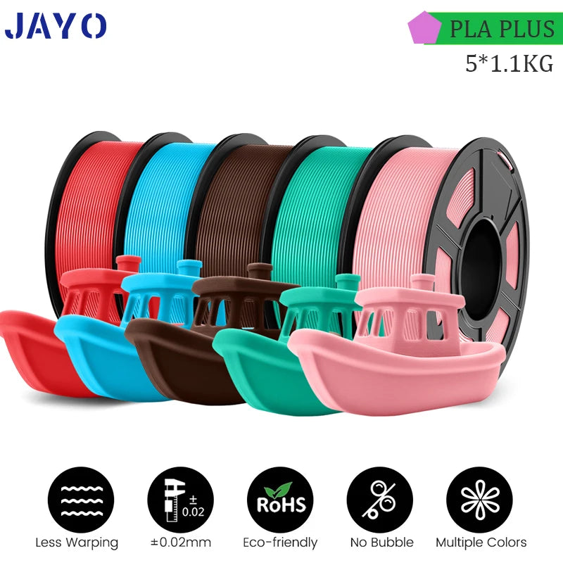JAYO PLA PLUS 5Rolls 5.5KG 3D Filament 1.75mm  Colorful Printer Filaments For FDM 3D Printer Materials DIY Gift Good Toughness