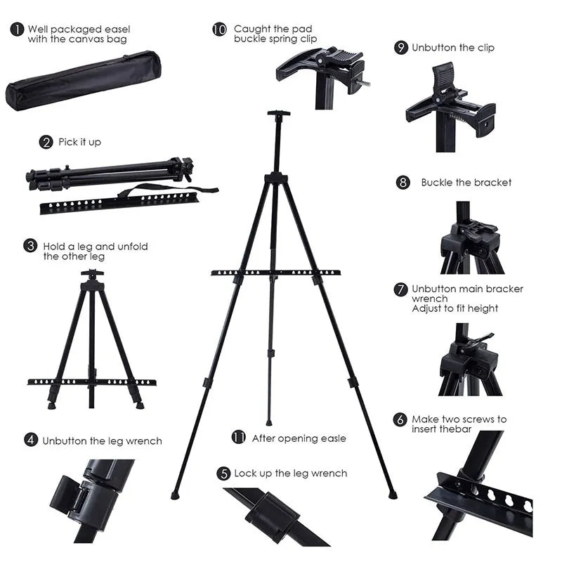 Portable Adjustable Metal Sketch Easel Stand Foldable Travel Easel