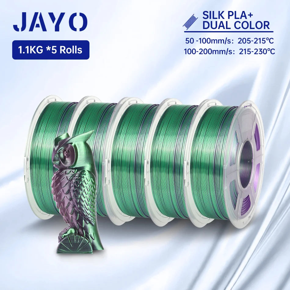 JAYO SILK PLA + Filament 1.75MM PLA 3D Filament 1.1KG for FDM 3D Printer  Neatly Wound Shiny 3D Printing Material 5Rolls