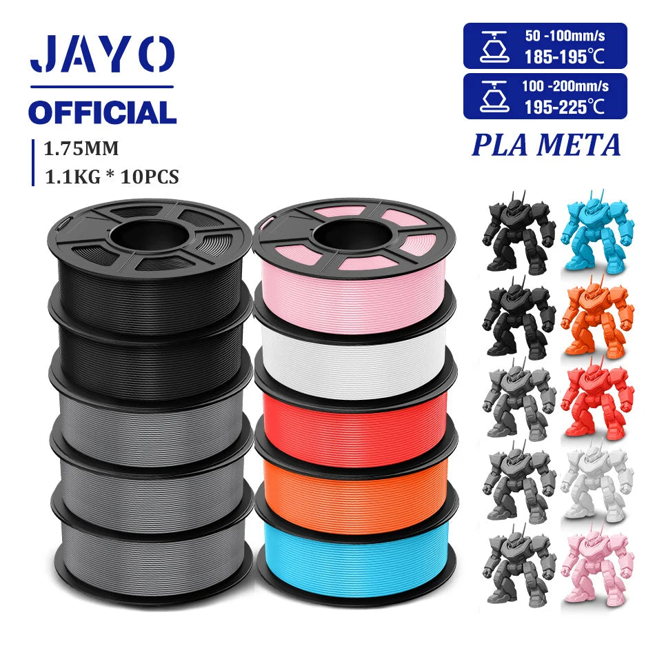 JAYO PLA Meta 3D Printer Filament 1.75mm High Flow PLA 3D Filament 1.1KG*10Rolls Neatly Wound 3D Printing Filament Fit Most FDM