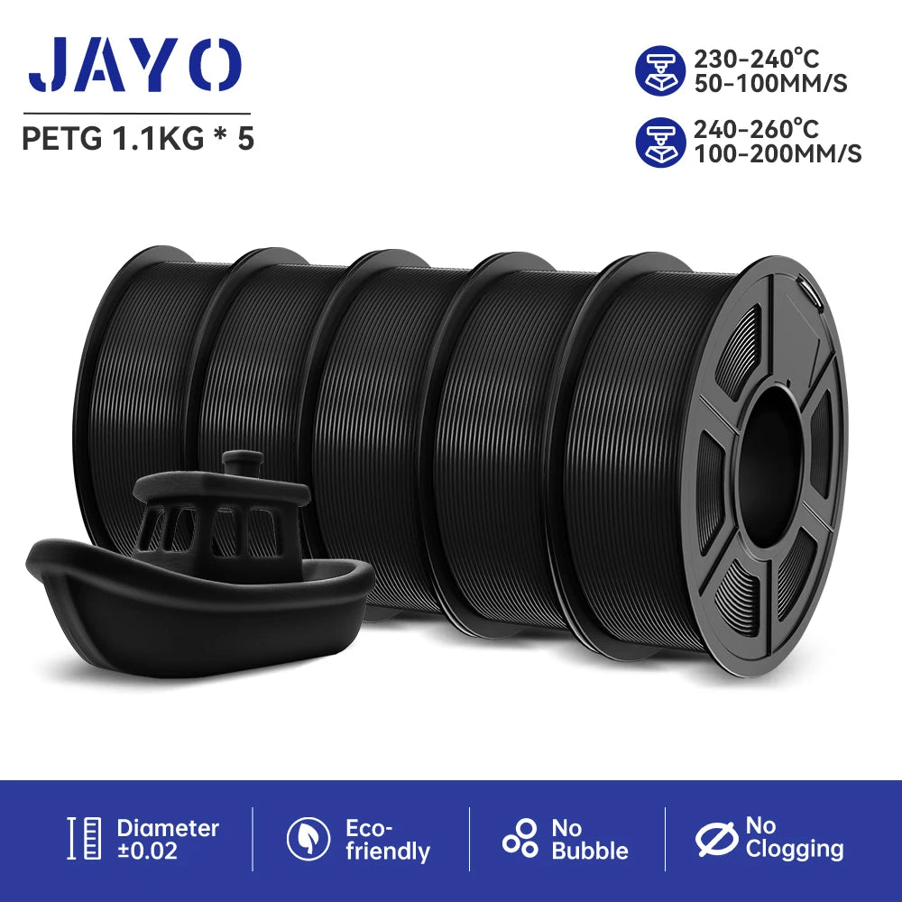 JAYO PLA/ABS/PETG/TPU/PLA PLUS/PLAMeta/ 3D Filament 1.75mm 5Rolls 2.5KG/5.5KG100% No Bubble FDM 3D Printer Materials DIY Gift