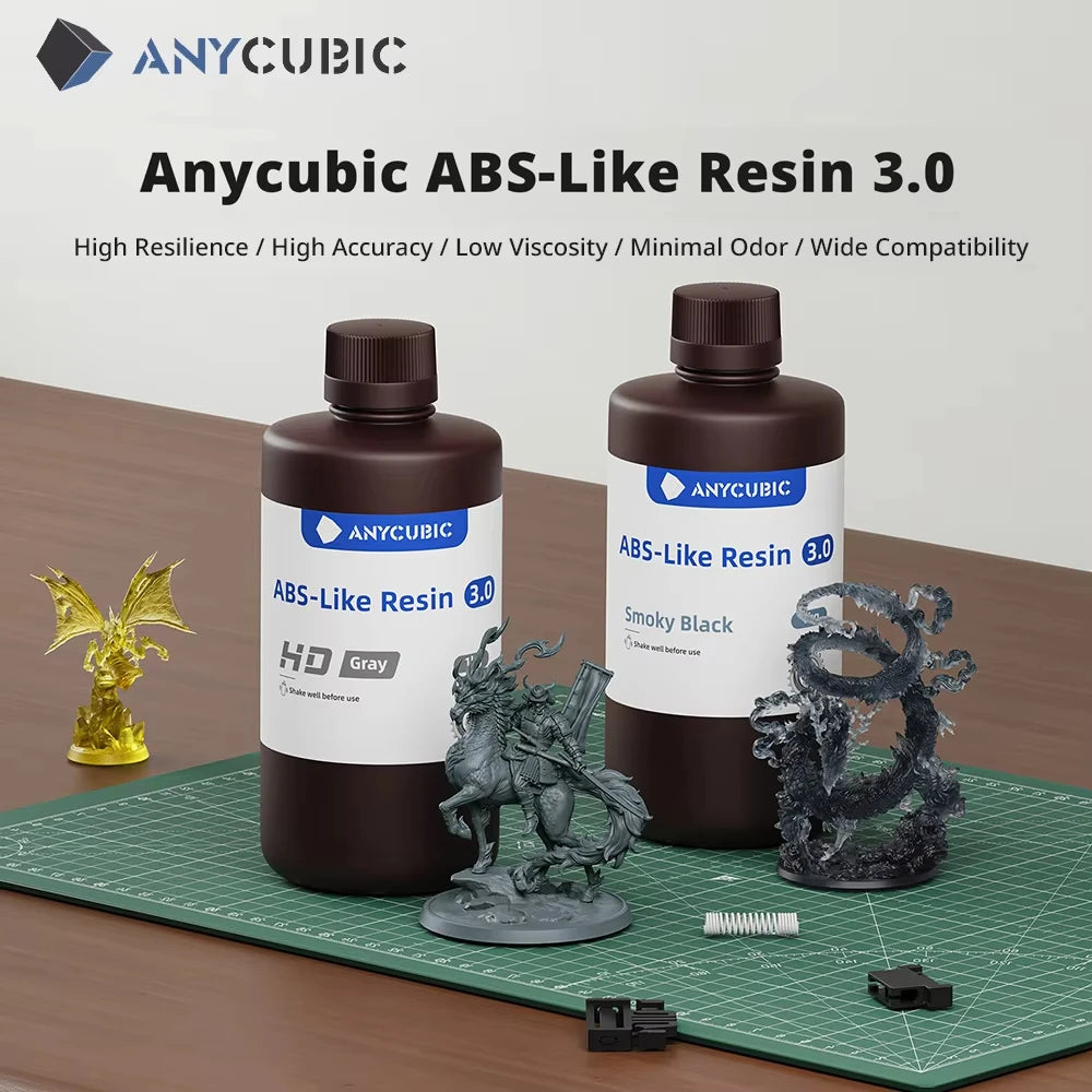 ANYCUBIC ABS-Like Resin 3.0 For LCD 3D Printer Highly Resilient Higher Accuracy with Lower Shrinkage Rate Minimal Odor Mono 4