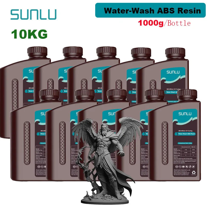 SUNLU 10KG Water Washable / Water Washable ABS Resin 1000G/Bottle 405nm Rapid UV-Curing Photopolymer Resin For LCD 3D Print