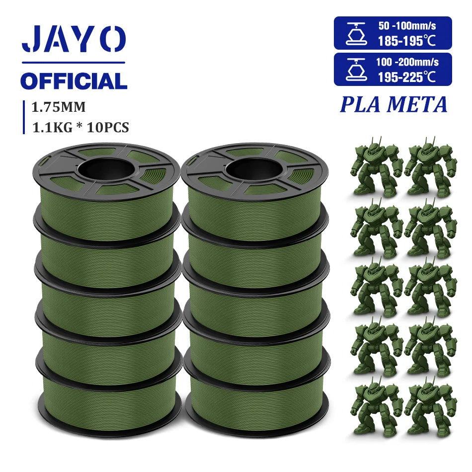 JAYO PLA Meta 3D Printer Filament 1.75mm High Flow PLA 3D Filament 1.1KG*10Rolls Neatly Wound 3D Printing Filament Fit Most FDM