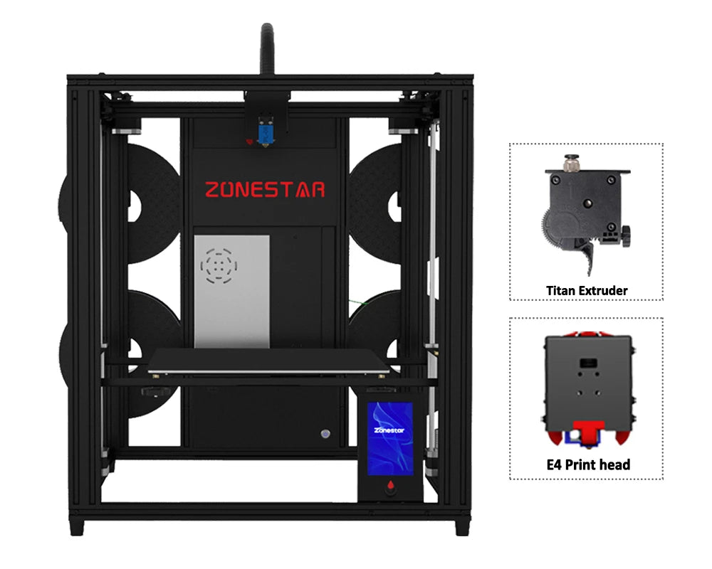 ZONESTAR 4 Extruders Multi Color FDM 3D Printer 4-IN-1-OUT Closed Frame Large Silent Auto Leveling CoreXY New Upgrade Z9V5Pro