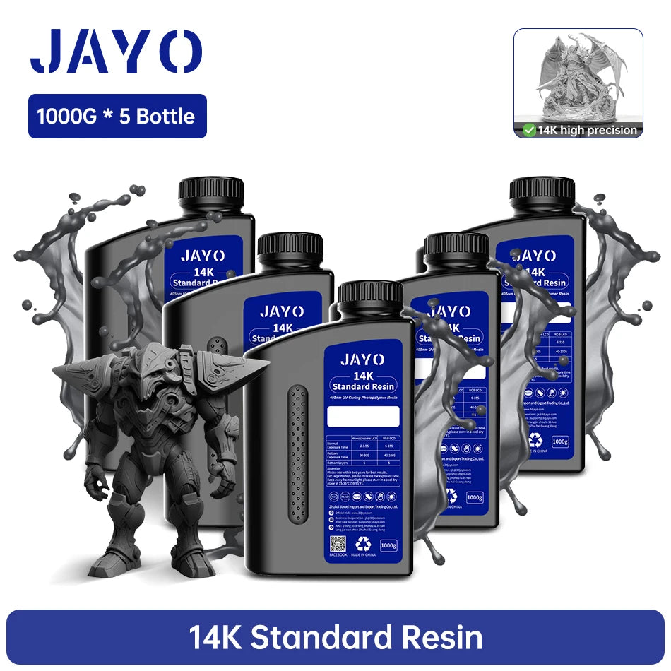 JAYO 3D Printer Resin Standard PLUS/14K Standard /Standard 395-405nm UV Curing Photopolymer Rapid Resin for LCD/DLP 3D Printer