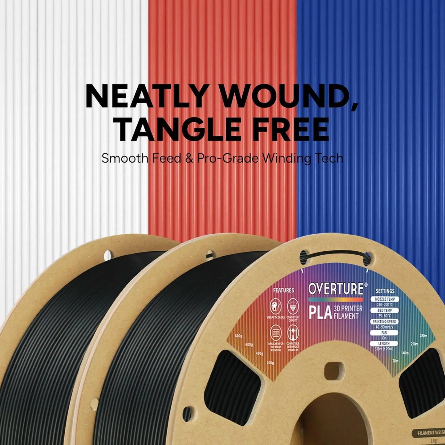 4KG Bundle PLA Filament 1.75mm, Neatly Wound 3D Printer Filament 4 Pack 1kg Spool (2.2lbs), Dimensional Accuracy +/- 0.02 mm