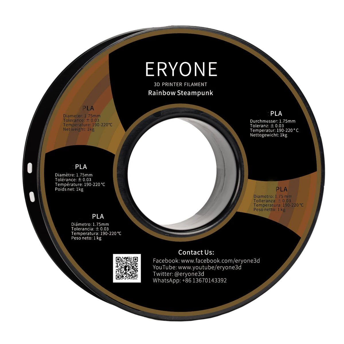 Eryone New Rainbow PLA Filament Multicolor Perfect Spooled 1.75mm 1KG Texture For 3d Printer High Quality
