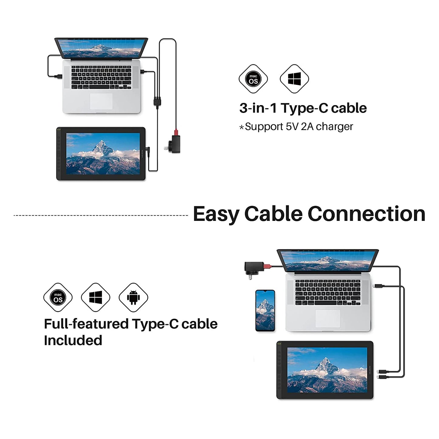 HUION KAMVAS 16 2021 Graphics Drawing Tablet with Screen Full-Laminated 15.6 Inch Pen Display Battery-Free Stylus for Mac Linux