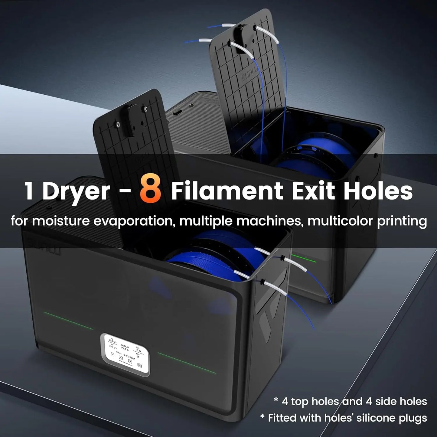 SUNLU S4 Filament Dryer Box 4 Spools Large Capacity 360° Surrounding Fast Heating Auto Humidity Control for 3D Printer Material