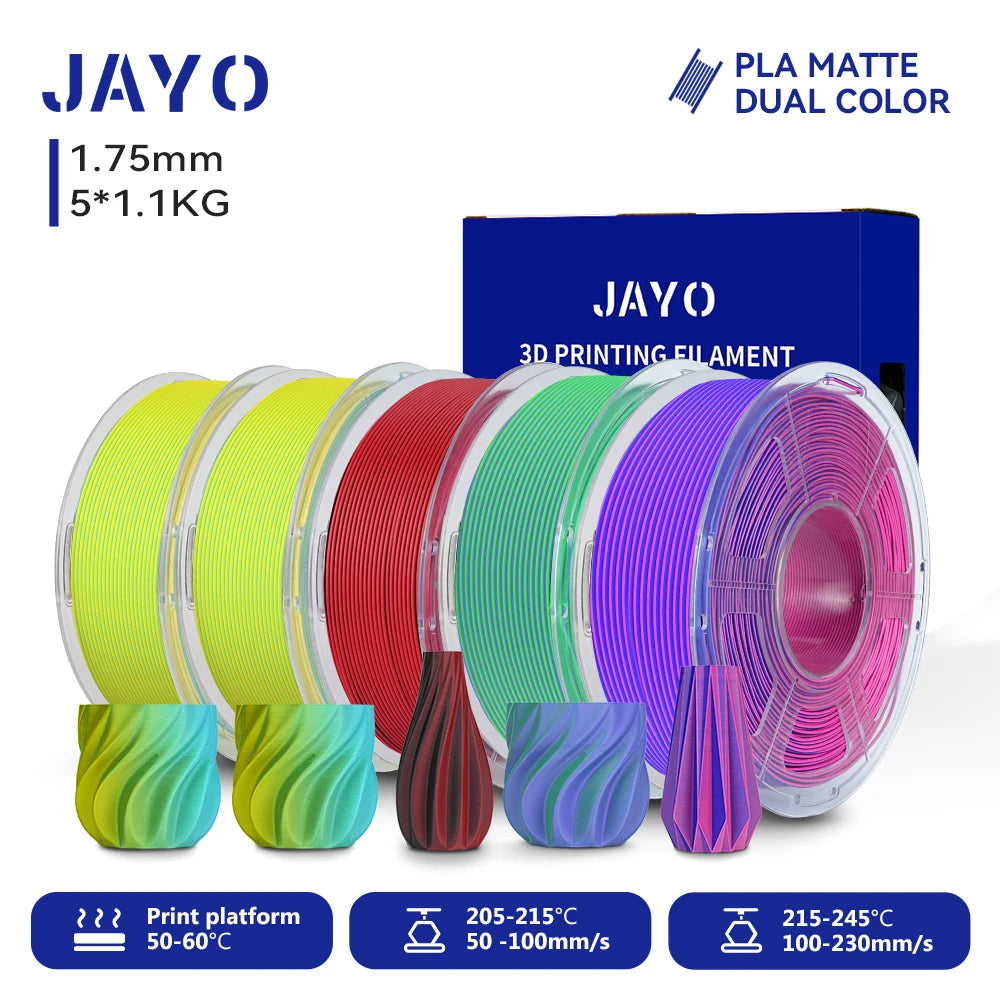 JAYO Dual Color Matte PLA Printer Filament 1.75mm Neatly Wound PLA Filament with Matte Finish Print with 99% FDM 3D Printer