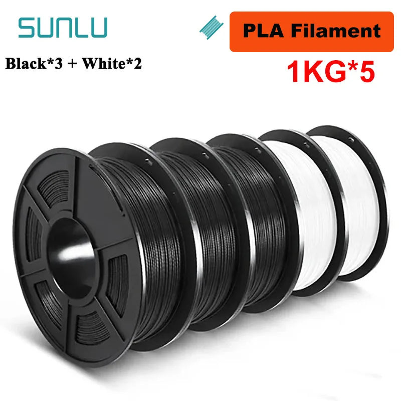 SUNLU 5KG 3D Filament PLA/PLA PLUS/PETG/ABS Filamnet 1.75mm 5Roll 1KG Neatly Wound 3D Printer Filament for 3D Printer