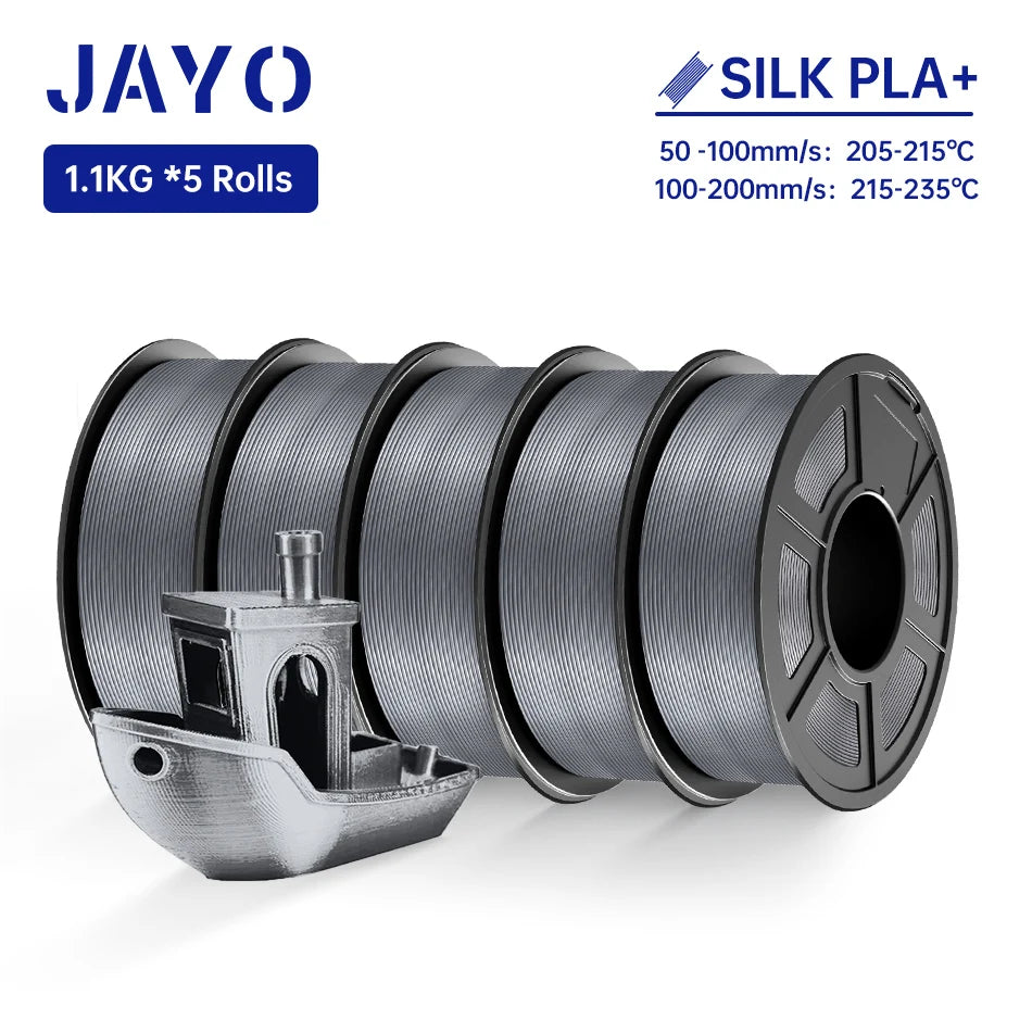 JAYO SILK PLA + Filament 1.75MM PLA 3D Filament 1.1KG for FDM 3D Printer  Neatly Wound Shiny 3D Printing Material 5Rolls
