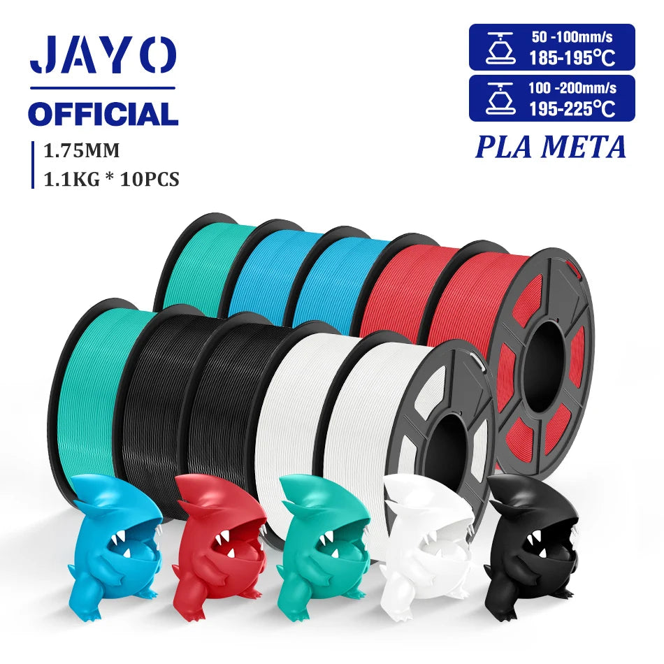 JAYO PLA Meta 3D Printer Filament 1.75mm High Flow PLA 3D Filament 1.1KG*10Rolls Neatly Wound 3D Printing Filament Fit Most FDM
