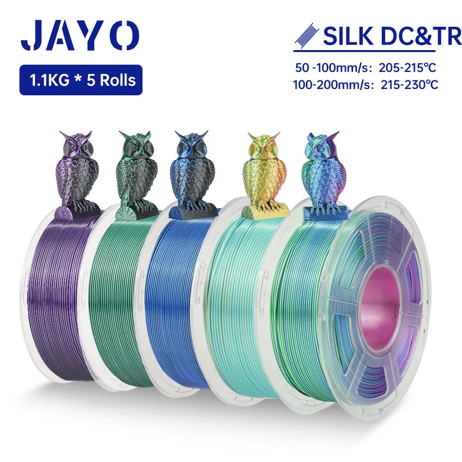 JAYO SILK PLA + Filament 1.75MM PLA 3D Filament 1.1KG for FDM 3D Printer  Neatly Wound Shiny 3D Printing Material 5Rolls