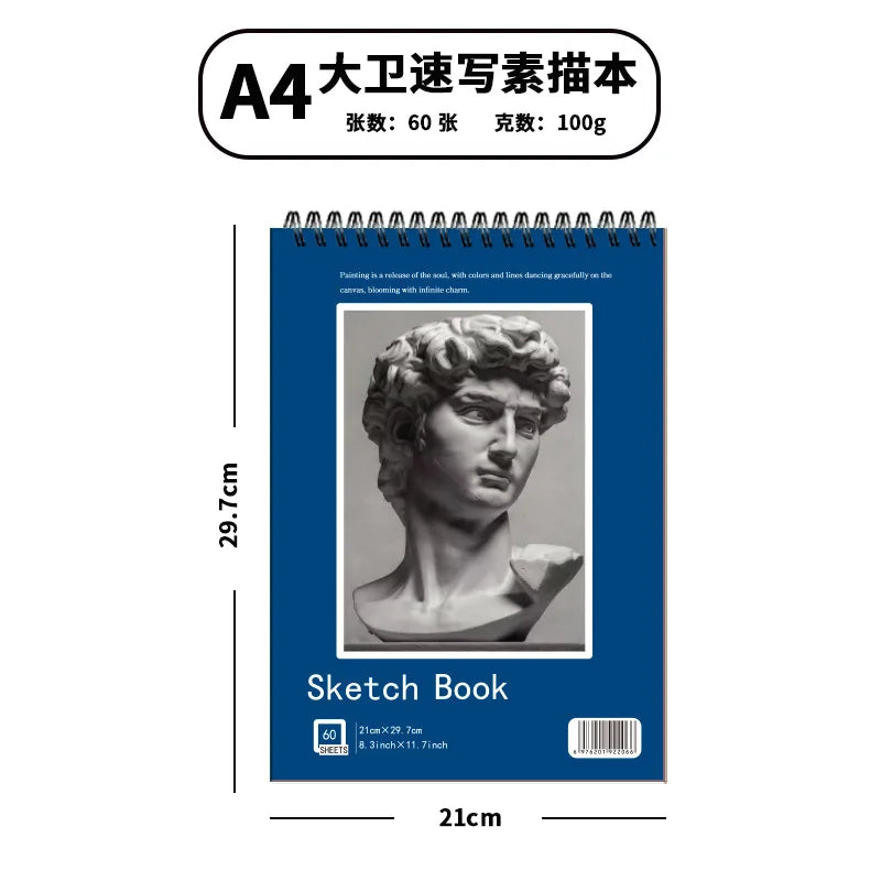 A4 Sketchbook 60 Sheets/120 Pages 297x210mm Thickened Paper Not Easy To Penetrate Ink for Sketch Watercolor Crayon Marker Pen