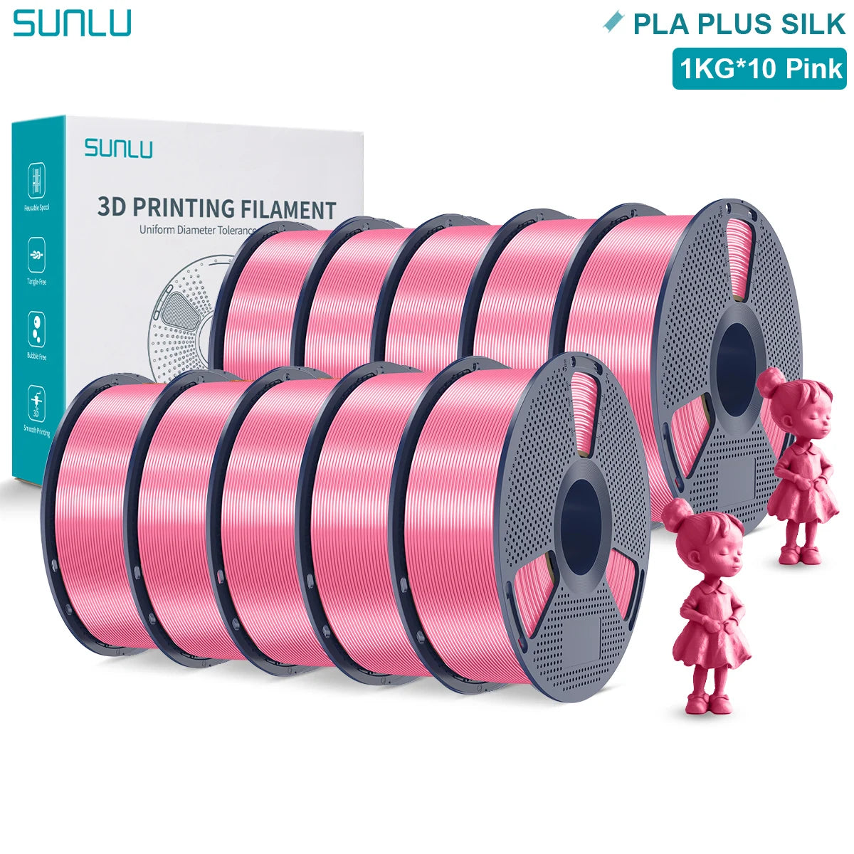 SUNLU Pla Plus Silk 3D Filament 1.75mm Smooth Surface Multicolor PLA+ Shiny Silk Filament for Most FDM 3D Printer 10KG