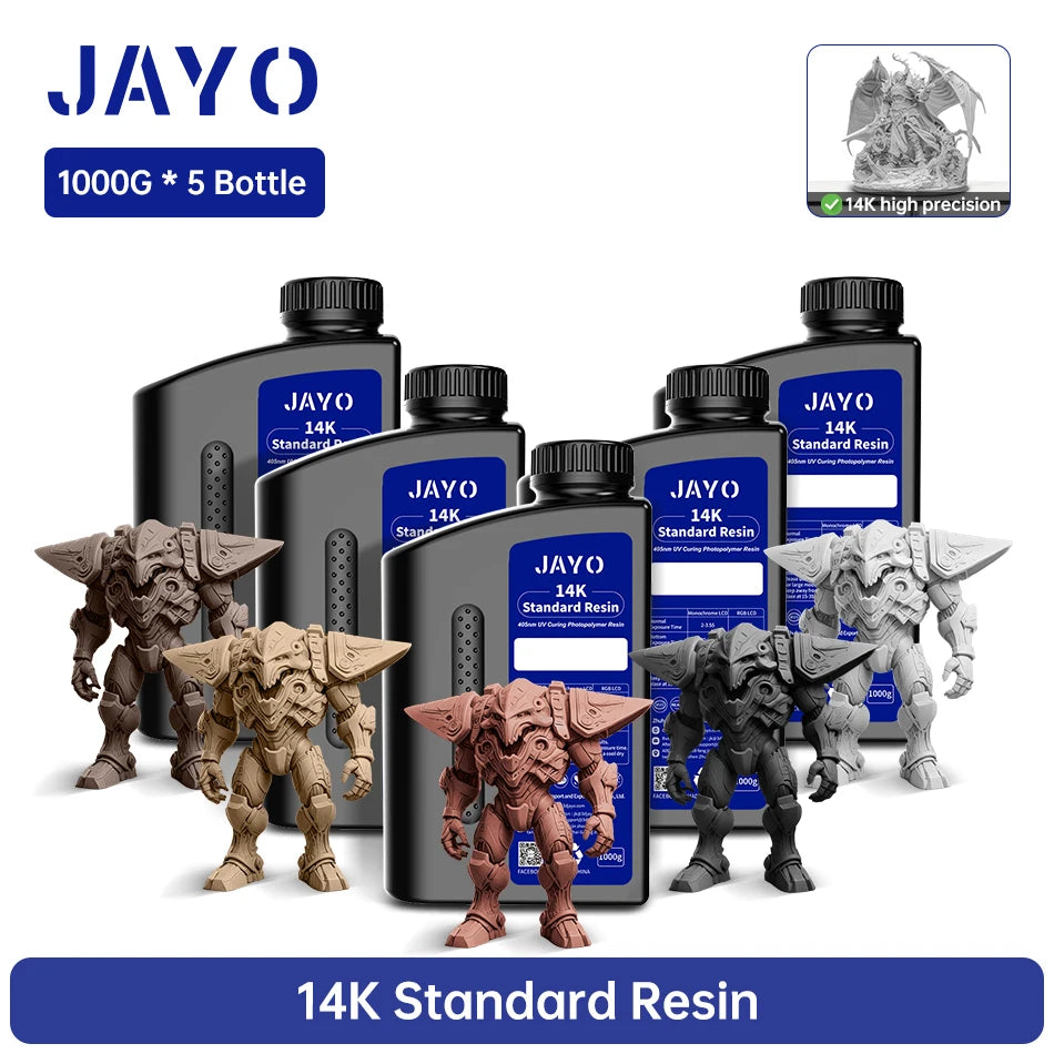JAYO 3D Printer Resin Standard PLUS/14K Standard /Standard 395-405nm UV Curing Photopolymer Rapid Resin for LCD/DLP 3D Printer