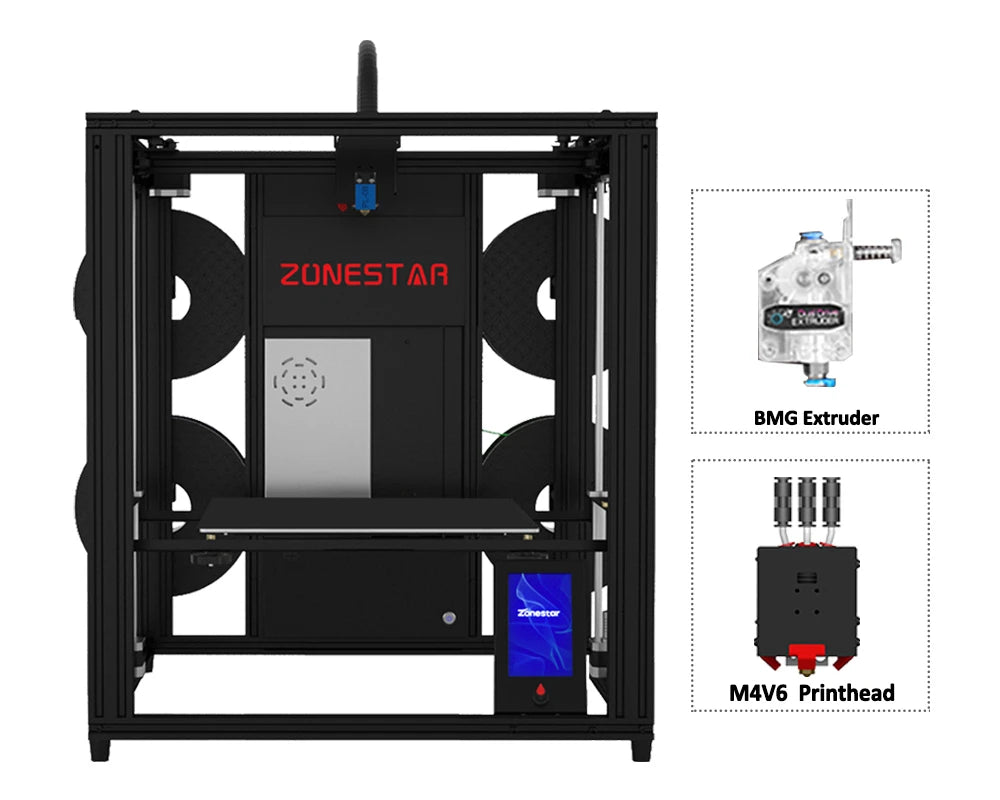 ZONESTAR New Arrival Multi Color 4 Extruders 4-IN-1-OUT Large Size Silent Auto Leveling Power Loss Recovery FDM 3D Printer Kit