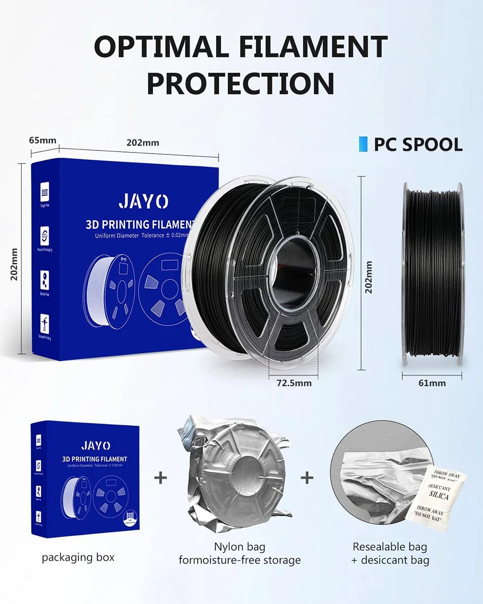 JAYO PA Nylon Filament 1.75mm PA6-CF/PA6-GF/PA12-CF/Easy PA Nylon 3D Printer Filament Superior Toughness 1KG/Roll