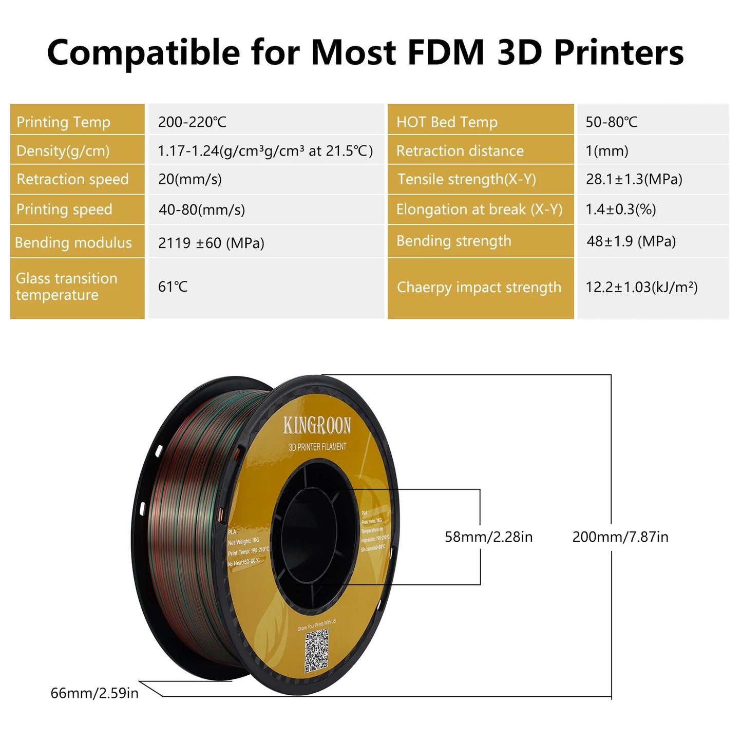 KINGROON Silk Tricolor PLA Filament 3D Printer 1.75mm 2.2/8.8/11 lb Silk PLA Filament Plastic Material 3D Printing Special Color