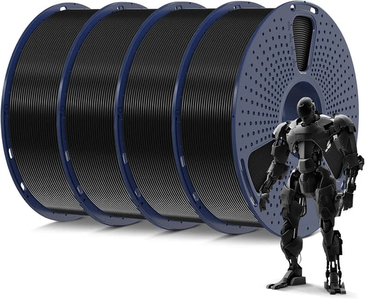 4kg PLA 3D Printer Filament Bundle, 1.75mm ±0.02mm, Vacuum Packed, 4 Spools of 1kg Each, Black Color