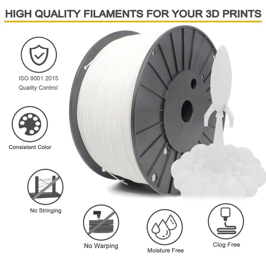 White PLA Filament for 3D Printer amp 3D Pen 1.75mm 0.03mm 6.6lb 3kg
