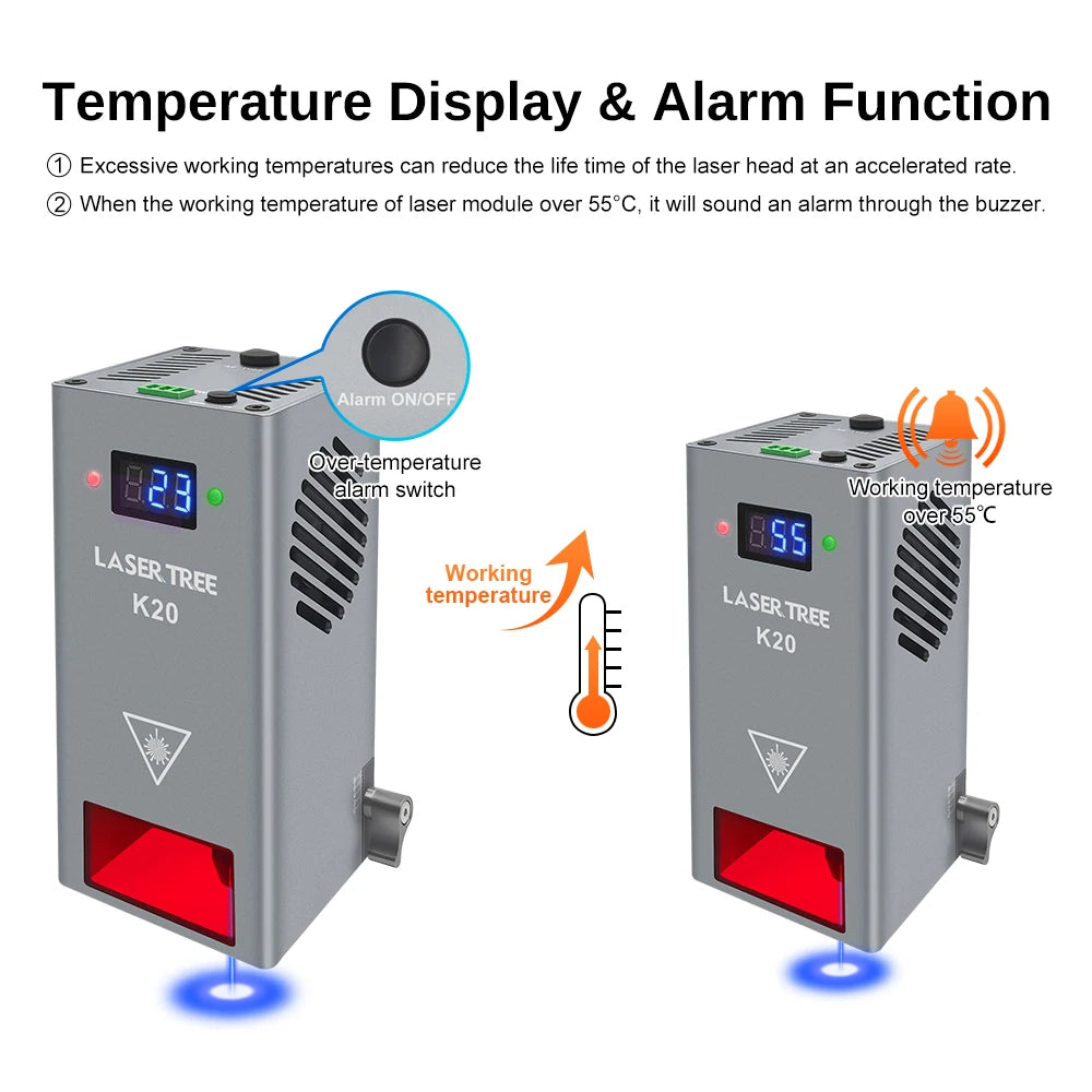 LASER TREE 10W 20W 30W 40W Optical Power Laser Head with Air Assist TTL Blue Light Module for Laser DIY Cutting Engraving Tools